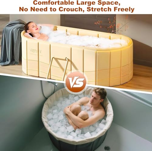 1.5m Faltbare Badewanne Erwachsene, Große Doppel Mobile Badewanne für Heißbad & Eisbad, 5-Schicht Isolierung, Ideal für Heim-SPA (Weiß)