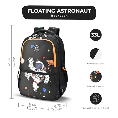 Image of Gear Floating Astronaut 3 Compartment Backpack 19 inch /33L Large Water Resistant School Bag /Casual 3 Compartment Backpack /Daypack /Kids Bag for Boys /Girls (Black-Yellow)