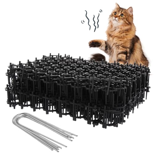 ASelected 12PCS Cat Scat Mat With Spikes,15x20 cm Anti Cat Spikes with Pegs,Cat Repellent Mat With Spikes Anti Cat Dog Deterrent,Flat Prickle Strip Dig Stopper,Pet Deterrent Mats for Garden,Fence,Home