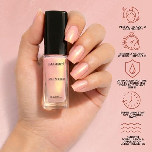 Image of ROSE QUARTZ Vegan Nail Polish Peach Color | Long Lasting Chip Resistant Formula | Quick Dry Glossy Finish | Non Toxic & Cruelty Free Nail Paint for Women | 10 ml