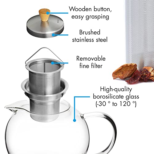 GLASWERK Glass teapot Without Warmer - (1.3L) Teapot with Tea Infuser, Tea Infuser, Stainless Steel Elegant Wooden Handle, with Stainless Steel Strainer, Glass teapot with Infuser - Image 6