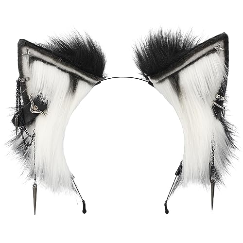 Kidukso Katze Ohren Kopfbedeckung Tier Ohren Kopfschmuck Metall Punk Stirnband Cool Katze Ohren Haarband Halloween Cosplay Kopfbedeckung Anime Con Requisiten für Erwachsene Frauen Männer, Schwarz