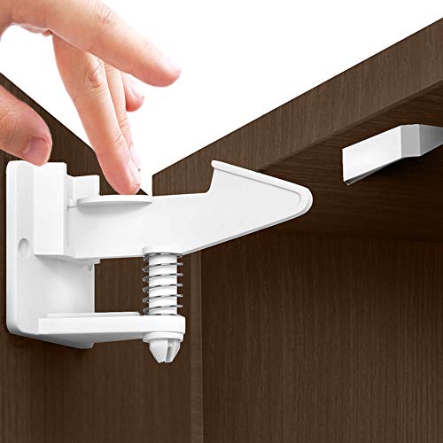 Child Proof Locks for Cabinet Doors (12 PACK +GIFT) Invisible Child Cabinet Locks - Baby Locks for Cabinets and Drawers - Baby Cabinet Safety Latches - Child Locks for Kitchen Cabinets - Baby Proofing