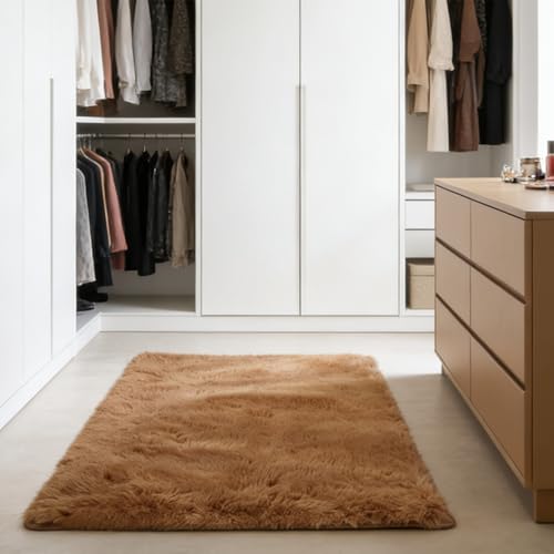 Tapis de salon cocooning marron pour chambre et bureau moderne
