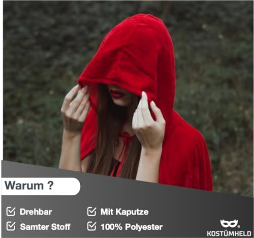 TK Gruppe Timo Klingler peleryna wampira z kapturem, przebranie Halloween dla dzieci i dorosłych, dwustronna, czerwono - czarna