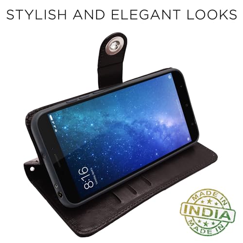 Image of Pikkme Mi Max 2 Flip Cover Leather Finish | Inside TPU with Card Pockets | Wallet Stand and Shock Proof | Complete Protection Button Flip Case (Coffee)