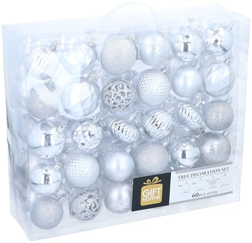 Giftsome 60 Weihnachtskugeln Set - Christbaumkugeln Silber -...