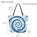 Daily Canvas Extra Large Shoulder Tote Bag,Blue White Tie-dye in Spiral Fashion Durable Weekender Top Handle Zipper Bag for Gym Picnic Yoga Beach Travel Kitchen Market Grocery Shopping