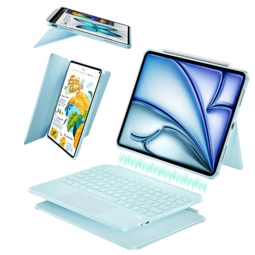 Image of WIWU for iPad Keyboard Case Air 11 Inch M4 /M3 /M2 11th /10th Gen 3 in 1 Magnetic Detachable Case Keyboard Adjustable Stand Backlit Keys Touchpad (Blue, For iPad 11 /10 /Air 5 /4 /11 inch(M2 /M3) Pro 11 inch4 /3 /2 /1)