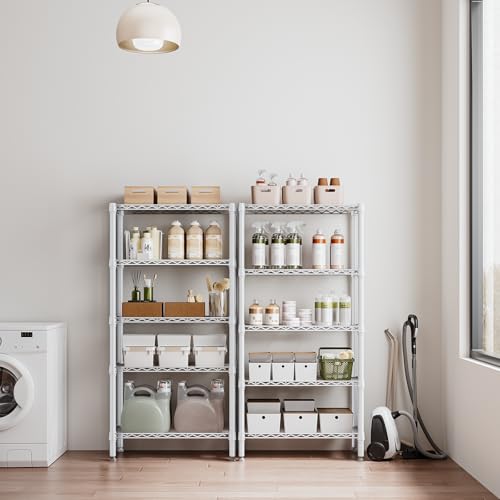 Image of M MZG 1250 lbs 5 Tier Shelf Metal Storage Shelves Wire Rack Closet Organizers for Garage Kitchen Bathroom Laundry White 11.8 inch D x 29.5 inch W x 59.5 inch H