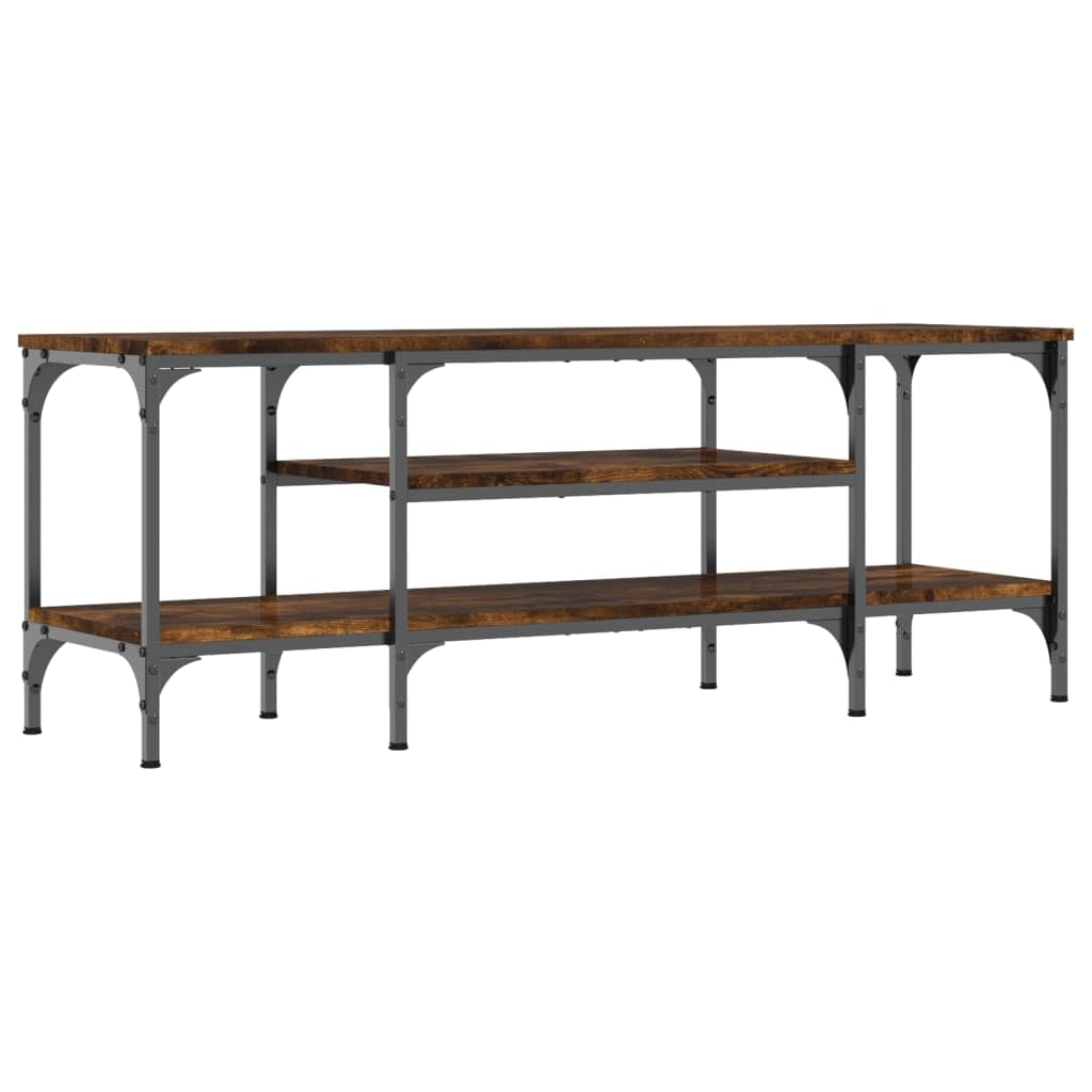 Mueble de TV de madera y hierro con espacio de almacenamiento, estilo industrial bajo, 121 x 35 x 45 cm, madera y hierro, estantería abierta con espacio de almacenamiento, aparador moderno