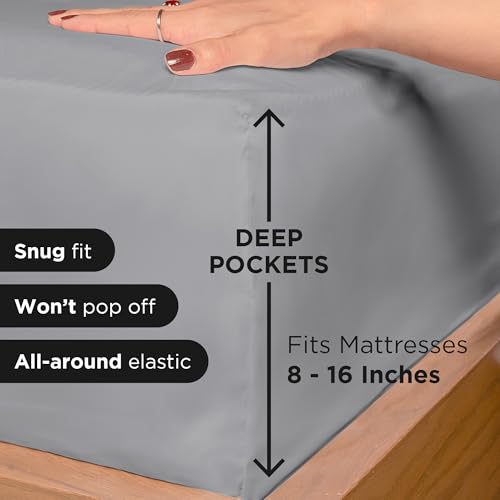 Image of ROYALE LINENS 4 Piece Full Sheets Set - Soft Brushed 1800 Microfiber Bedding - 1 Fitted and 1 Flat Sheet, 2 Pillow Cases - Wrinkle Free & Fade Resistant - Hotel Luxury Bed Sheets Set (Silver, Full)