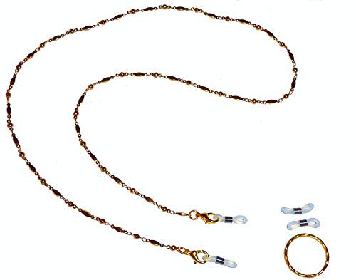 Crystal or Chain Women's beaded Eyeglass Holder 28" on 19 strand wire, Made In USA, Around Neck to hold Eyewear or Sunglasses, chain, Cord, leash (Gold Stainless Steel Chain)