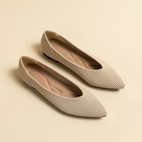 HROYL Women's Ballet Flats Casual Dressy Party Office Shoes Pointed Toe Knit Flats XTZ-A8-ZW2