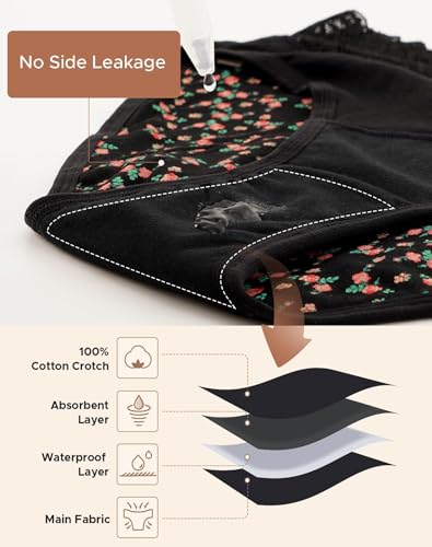 INNERSY Period Underwear for Women Cotton Lace Leakproof Menstrual Hipster Panties Bikini Briefs 3-Pack2