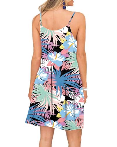 Image of Women's Summer Spaghetti Strap Casual Swing Tank Beach Cover Up Dress with Pockets