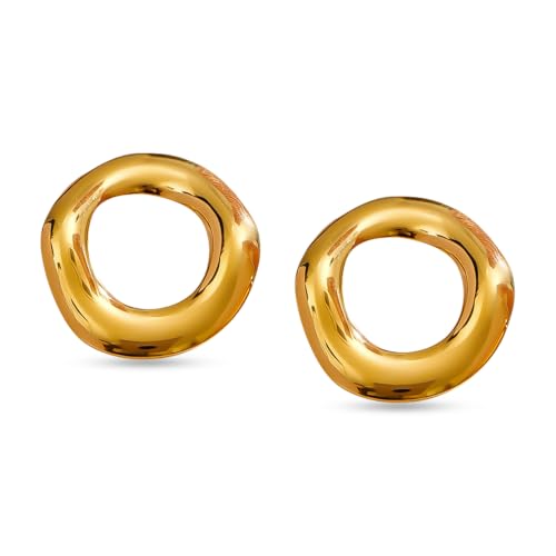 Image of Rubans Demifine Stainless Steel Gold Toned Round Stud Earrings Gift for Women