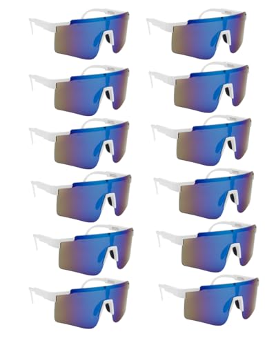 12 pack Sports Sunglasses bulk for Men Women,Driving Fishing Cycling Mountain Bike Sunglasses UV400 Protection (White, Blue)