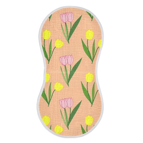 J JOYSAY Tulips Flowers Yellow Baby Burp Cloths for Boys Girls Large 22''x11'' Cotton 4 Layer Newborn Must-Have Essential for Girl Drool one sizex1