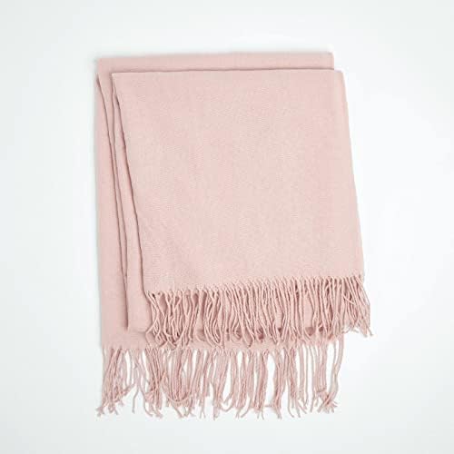 Highams Soft Solid Knit Tassel Fringe Fleece Throw Decor Warm Chair Sofa Bed Blanket, Blush Pink - 150 x 200cm