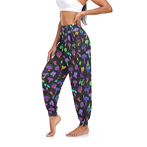 Yasala Psychedelic Mushrooms Women Yoga Pants High Waisted Joggers Stretch Loose Boho Trousers Sports Dance Harem Pants