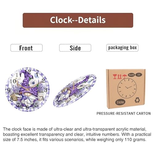 Reloj de Pared Analógico Acrílico 8 Pulgadas Silencioso miniatura 6