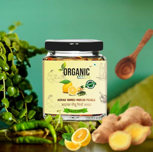 Image of Organic Anand Homemade Ginger Lemon Green Chilli Mix Pickles 250gram Khatta Mix Ghar ka Achaar, Flavourful, Delicious, Traditional Taste