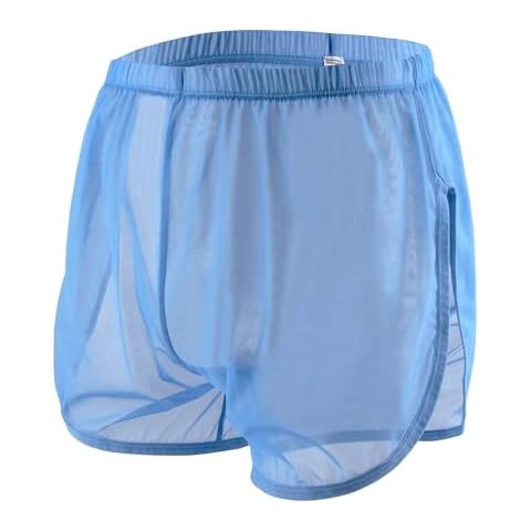 HASWECHYS Mens See Through Boxers Ice Silk Sheer Underwear Sexy Mesh Transparent Shorts 1 Pack Blue 3XL Cover