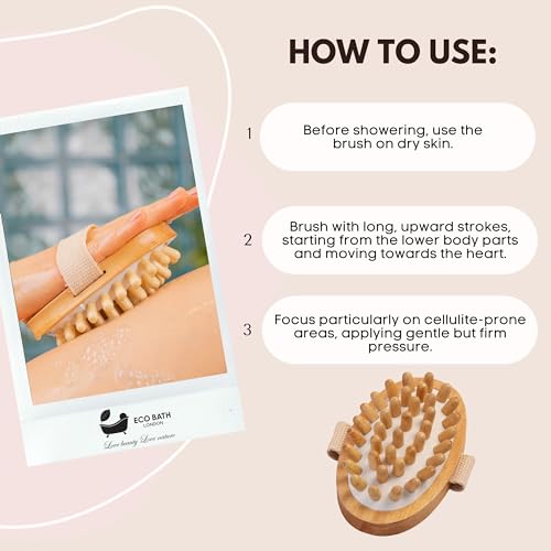 Eco Bath London Cellulite Handbürste - Cellulite-Behandlungsbürste, Effektiver Cellulite-Entferner und Massagegerät für glatte, straffe Haut, natürliches Holz-Peeling-Massagegerät