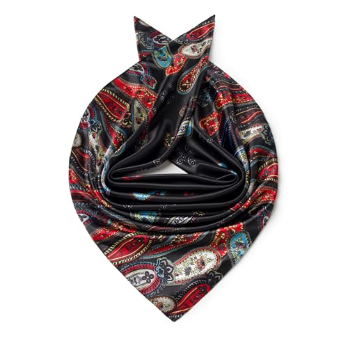 Image of 35 inch Men's Silk Cowboy Scarf - Oversized Western Bandana Neckwear, Large Square Scarf with Gift Packaging