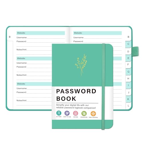 Simplified Password Book with Alphabetical Tabs, Hardcover Password Keeper Book for Seniors, Undated Password Notebook Organized for Website Internet Address Website Login Detail, 4.3