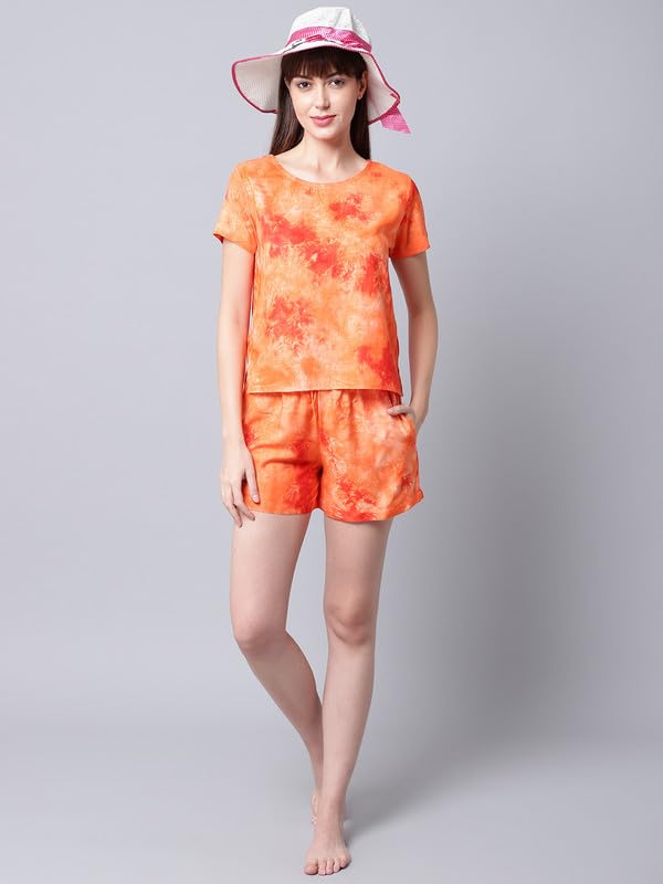 EROTISSCH Women Orange Tie and Dye Night Suit 3