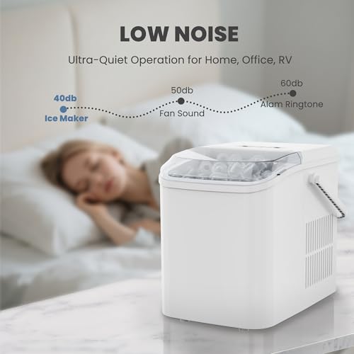 Image of DUMOS Countertop Ice Maker with Handle, 26lbs /24H Portable Ice Machine | 9 Bullet Cubes Ready in 6 Mins, Self-Cleaning, Quiet Compact for Home, Kitchen, RV, Camping, White
