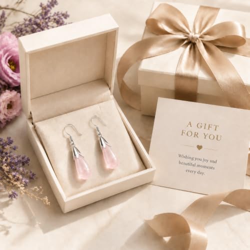 Rose Quartz Earrings for Women Crystal Dangle Drop Birthstone Jewelry - image 7
