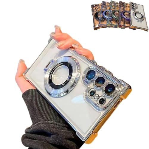 YOMACY Thysfg   Funda magnética para teléfono celular Samsung S22, S23, S24 Plus Ultra, con cojín de aire de 4 esquinas, anticaídas, con soporte magnético (plateado, para S24ultra)