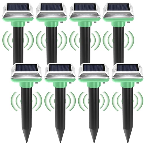 BAIFULAI Ahuyentador de topos solar, 8 unidades, ahuyentador de topos, ahuyentador de roedores por ultrasonidos, IP66 resistente al agua, para topos, gopher serpientes y otras plagas (verde)