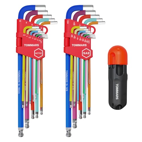 TOMMARS 26-PC Allen Wrench Set Magnetic Ball End T-Handle & Color Coded