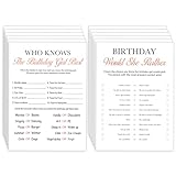 Birthday Party Games- Who Knows The Birthday Girl Best-Set of 2 Birthday Games for 20 guests,Birthday Cards Set Adults-20 Game Cards,Sweet Party Supplies