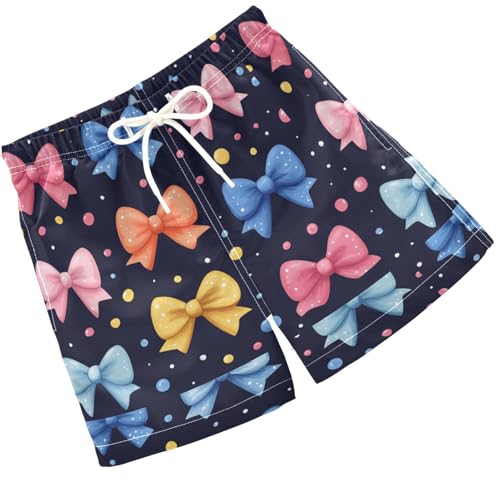 Pigsaly Boys Swim Trunks Polka Dots Ribbon 80s 90s Colorful Bow Boys Board Shorts Swimsuit Swimwear Summer Bathing Suit 4T