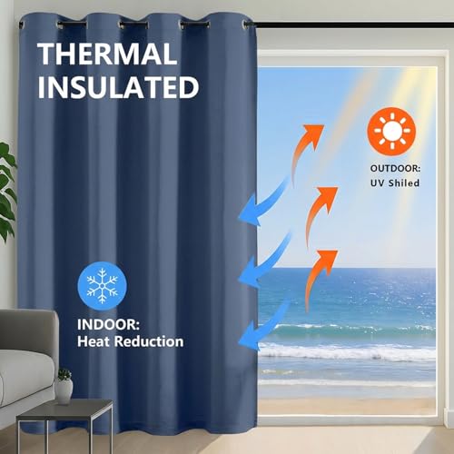 Image of Simplebrand Denim Extra Long 10ft Curtains for Patio 120 Inches Long 2 Panels Set, Room Darkening Light Blocking Solid Thermal Insulated Energy Saving Grommet Noise Reducing Curtains, 50 Wx120 L