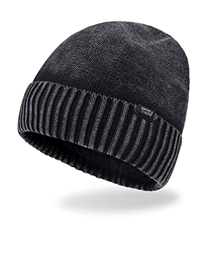 Levi's Classic Warm Winter Knit Beanie Cap Fleece Lined For Men And Women Beanie Hat, Acid Black, One Size #TOP11