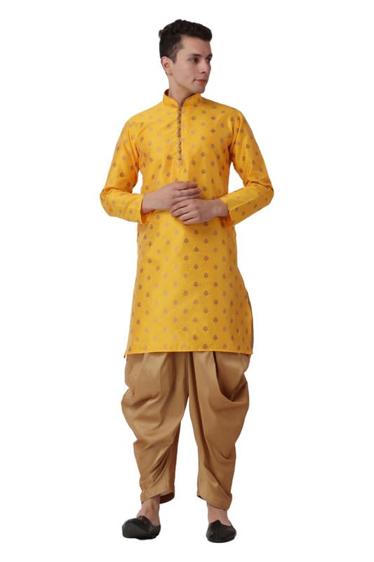 Kurta larga estampada de seda jacquard que no se arruga con salwar bronce ajustable