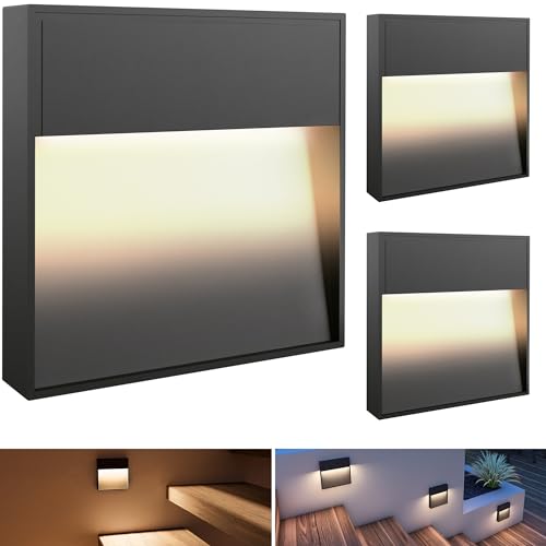 SSC-LUXon Design LED Wandleuchte ELEVA 3er Set anthrazit - Treppenstufenbeleuchtung f&uuml;r Innen & Au&szlig;en rostfrei IP54 warmwei&szlig; 4W