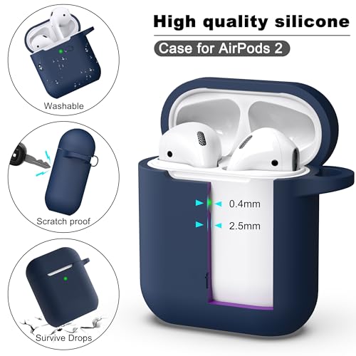 Image of AirPods Case Cover with Keychain, Full Protective Silicone AirPods Accessories Skin Cover for Women Girl with Apple AirPods Wireless Charging Case,Front LED Visible-Midnight Blue