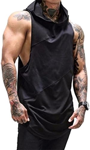 Karl Aiken Men's Bodybuilding Sleeveless Hoodie Gym Tank Top Workout Hooded Tank Tops (Black, Large)