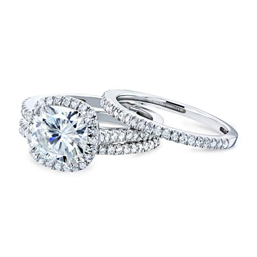 Kobelli Cushion Brilliant Moissanite Halo Bridal Wedding Rings Set 2 1/2 CTW 14k White Gold2