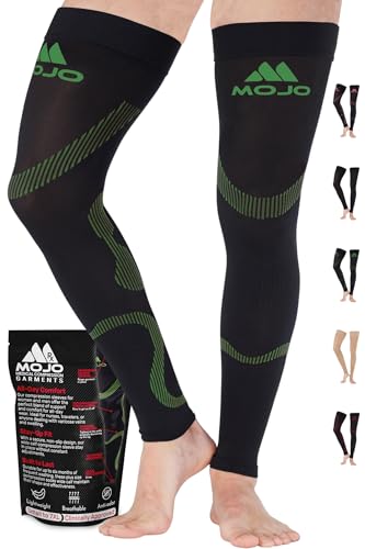 Mojo Compression Stockings 20-30mmHg X-Large Thigh Hi Leg Sleeve Graduated Support Socks Recovery for Calf & Quads - Black/Green XL A609BG4