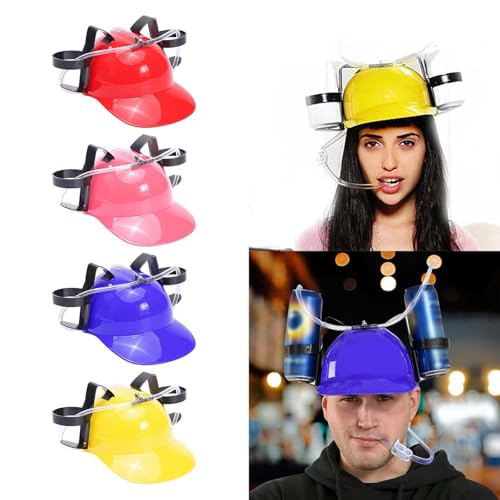 SZHXVIVISY Funny beer hat creative soda beer drinking helmet lazy drink drinking hat for sports events beer can holder cap with hose plsatic drinking helmet hands free party drink dispenser(Blue)