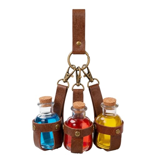 HOSEBS Cork Potion Bottle Belt Loop - Medieval Renaissance Witch Costume Accessory Halloween LARP Costume Magic Vial Prop (Light Brown-A)