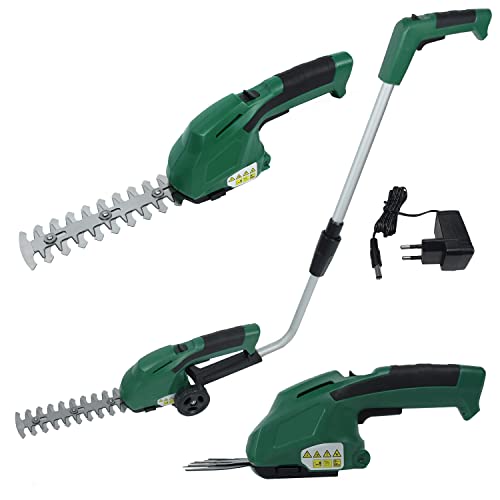 TRMLBE Akku Heckenschere 7,2V Elektrisch Grasschere Strauchschere 2 in 1...